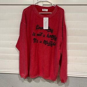 Red Sweater with Black Text